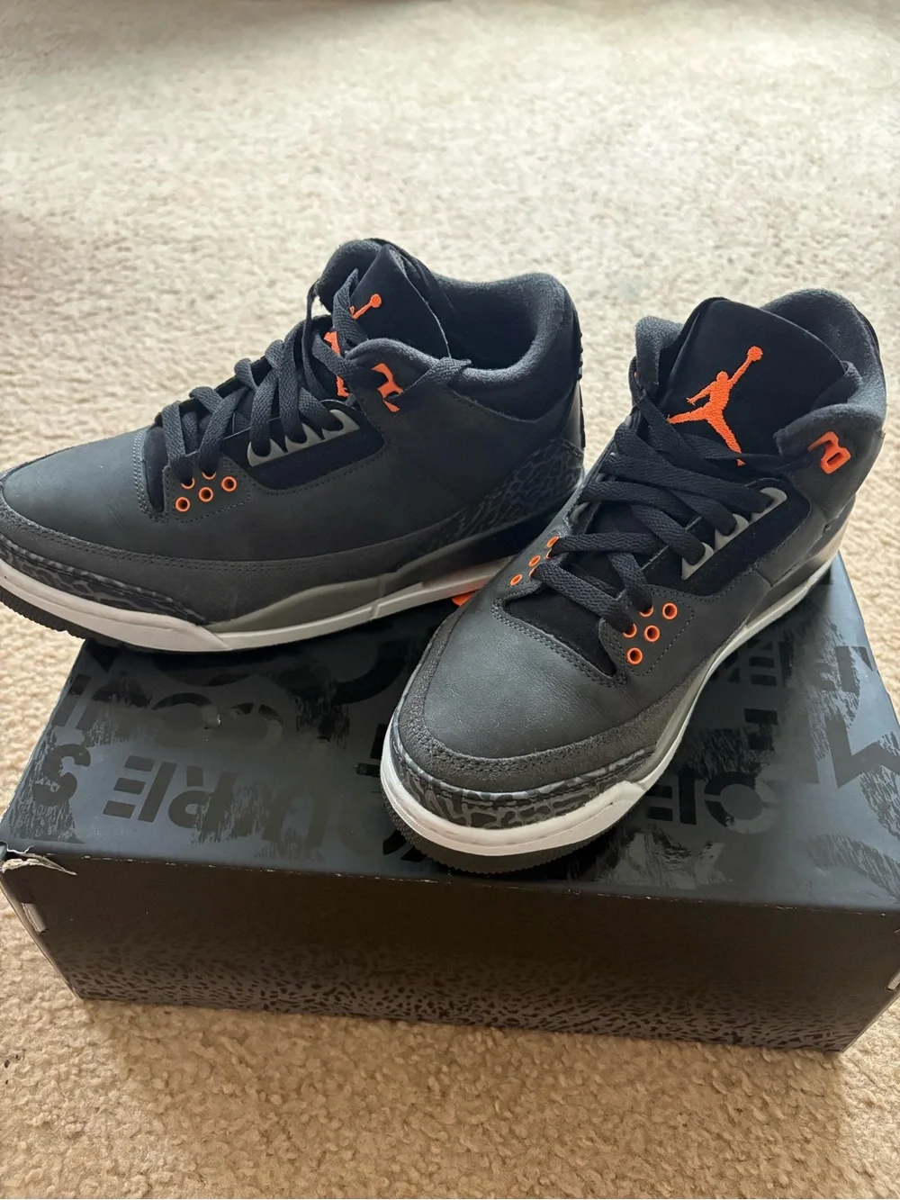 Jordan Men's Black Sneakers with Orange Detailing